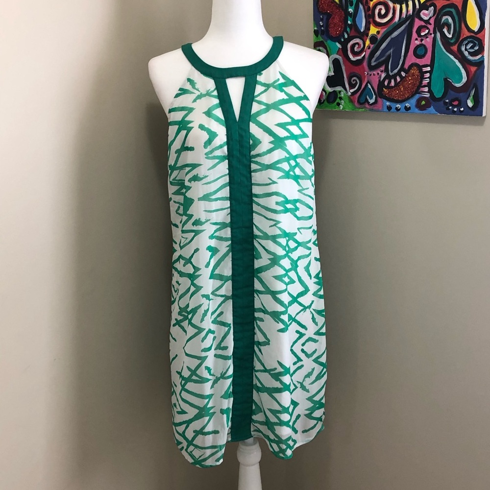 Skies are Blue green and white dress